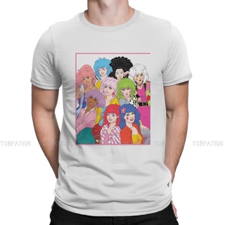 เสื้อยืดวินเทจเสื้อยืดแขนสั้น พิมพ์ลายกราฟฟิค Jem and the Holograms K-Jem และพิซซ่า ทรงหลวม สีดํา สําหรับผู้ชาย และผู้หญ