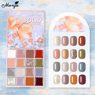 Monja พาเลตต์สีเจล UV สําหรับตกแต่งเล็บ 16 สี ต่อชุด