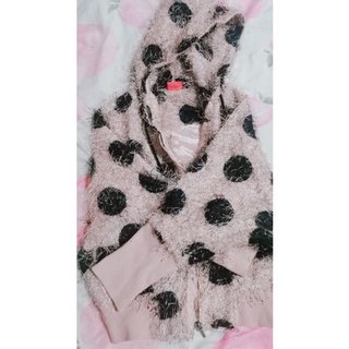 เสื้อแจ็คเกตฮูดจุดดำขนสีชมพู​ E-Girl​ Pink​ hoodie black​ polkadot
