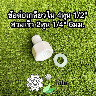 ข้อต่อ พลาสติด PE สีขาว เกลียวใน 4หุน 1/2" แปลง สวมเร็ว 2หุน 1/4" หรือ 6มม.