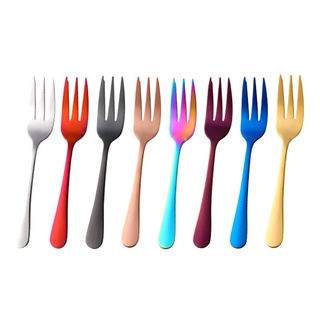 ✿ 1Pc Dessert Pastry Fork Multicolor Rainbow Stainless Steel Cake Fruits Salad Appetizer Notched Small Fork for Snack Dinnerware Cutlery