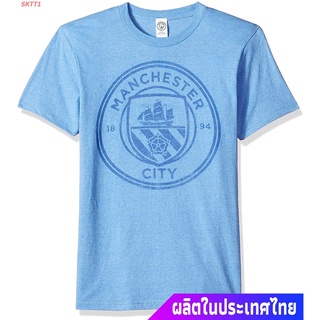 ผ้าฝ้ายแท้เสื้อยืดลำลอง Fifth Sun Official Manchester City Fc Plain Logo Distressed Mens Tee Popular T-shirtsS-4XL