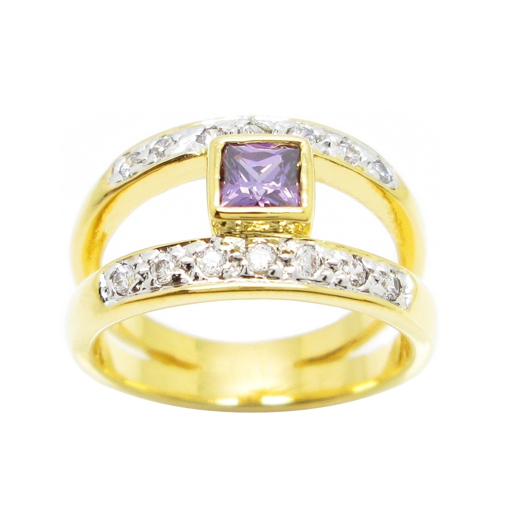 แหวนพลอยสีม่วง แหวนพลอยอเมทิส แหวนชุบทอง 24k ชุบทอง ชุบทองแท้ แหวนสำหรับผู้หญิง แหวนเพชร แหวนเพชร cz