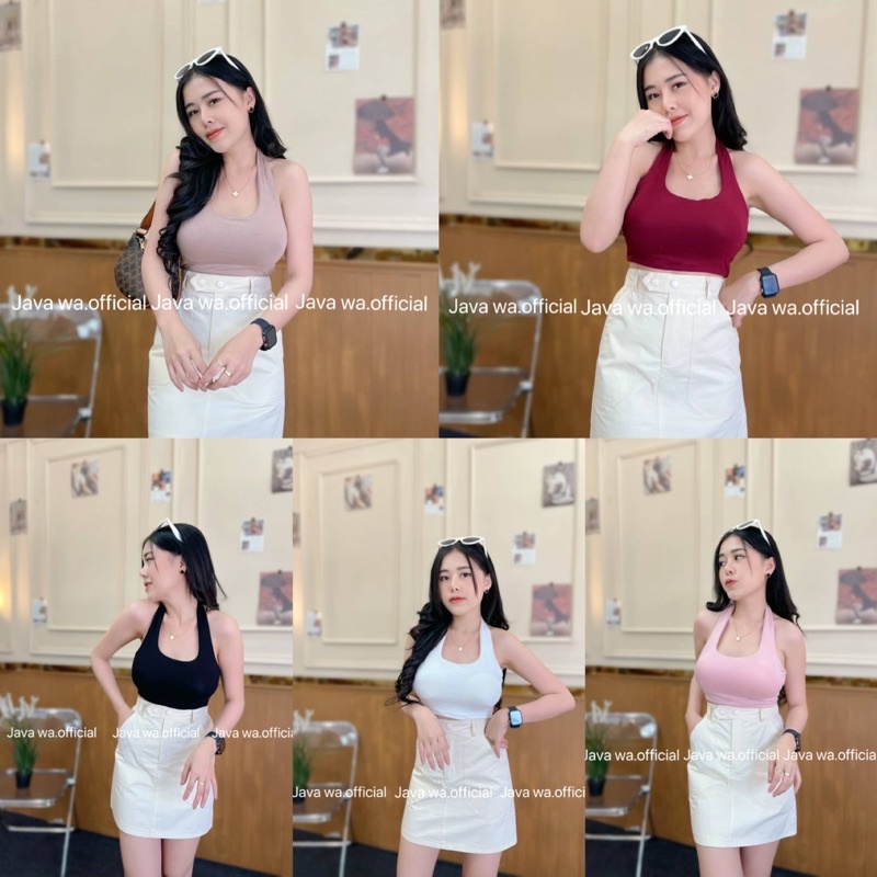 Java wa shop (A12)เสื้อครอปคล้องคอ เกรดดี งานตามหาแบบดาวิกา นางแบบถ่ายจากสินค้าจริงของร้าน