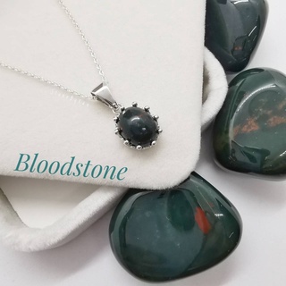 สร้อยคอเงินหินบลัดสโตน(หินเลือด) Bloodstone