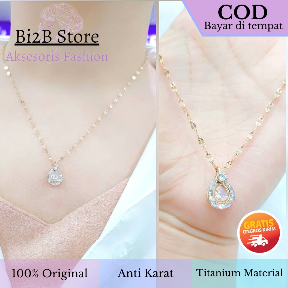 สร้อยคอไทเทเนียมสแตนเลสผู้หญิงเกาหลี โซ่โรสโกลด์ จี้ bi2b zironia KT21