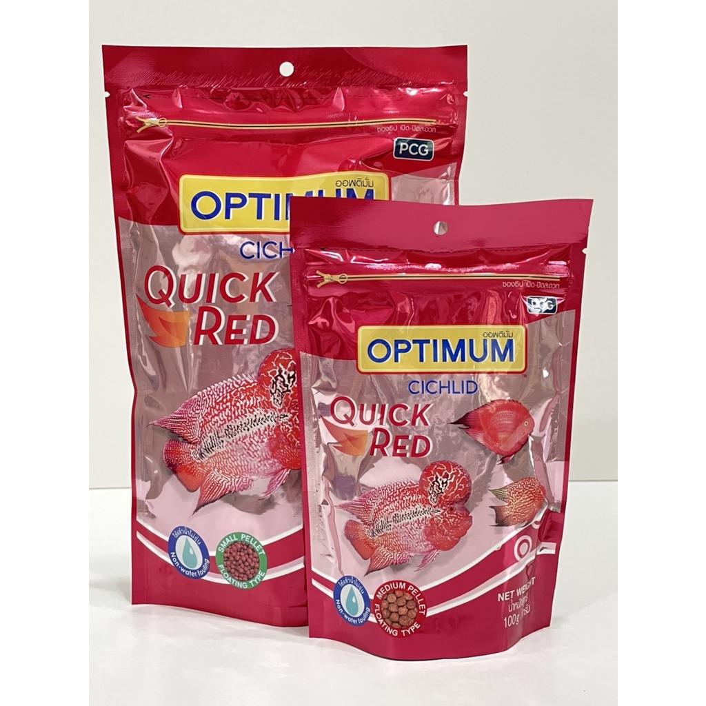 (จัดส่งเร็ว) OPTIMUM CICHLID QUICK RED 100g.  300g. (อาหารปลาหมอสี ปลานกแก้ว สูตรเร่งสี เร่งโต ไม่ทำให้น้ำขุ่น)