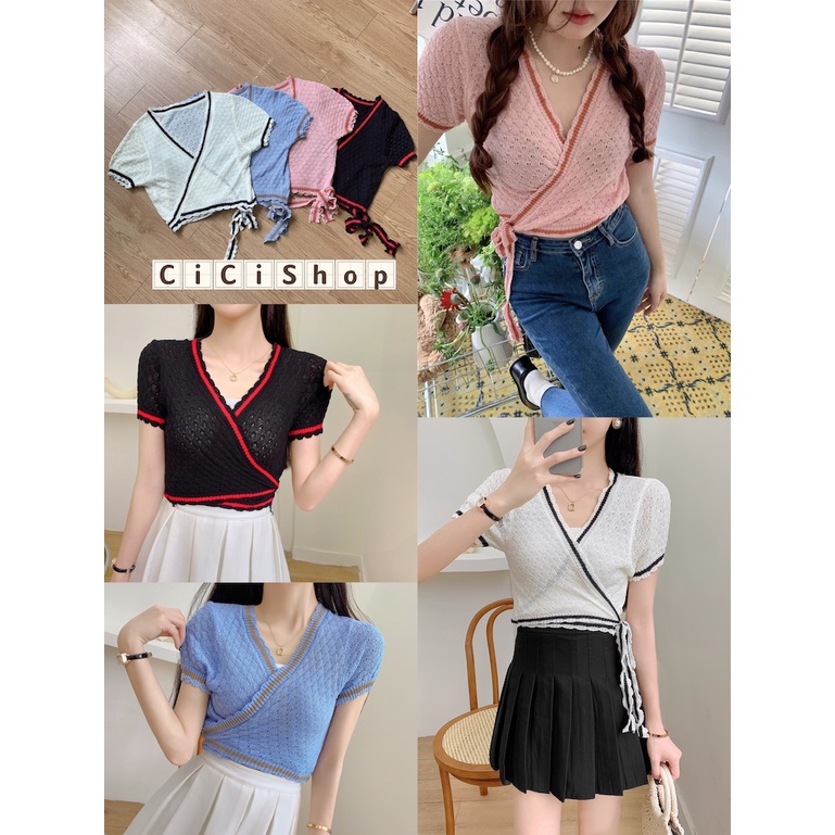 Cicishop(SALE/สุ่ม BZ1158)เสื้อคลุมแขนสั้น ตาข่ายซีทรู จับแมทซ์กับสายเดี่ยวบราลุคแซ่บๆลุคอื่นๆก็ปังจ้า