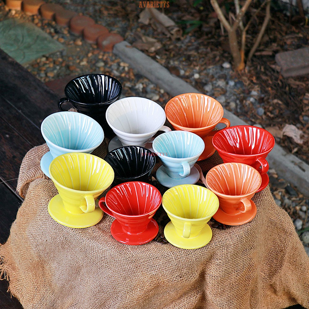 V02 ถ้วยกรองเซรามิกหลุมเดียว แก้วชง กาแฟดริฟ เซรามิค สีสดใส มี 6 สี และ