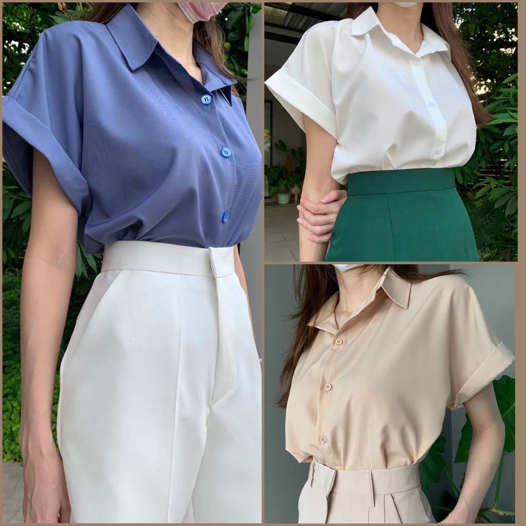 เสื้อเชิ้ตแขนล้ำทรงสวยแพทเทิรนเริส