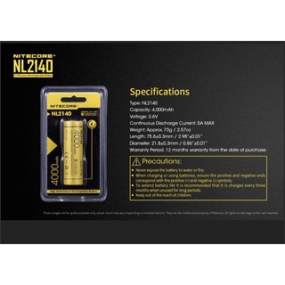 ถ่านชาร์จ Nitecore NL2140(21700) 4000mAh 3.7V 1ก้อน