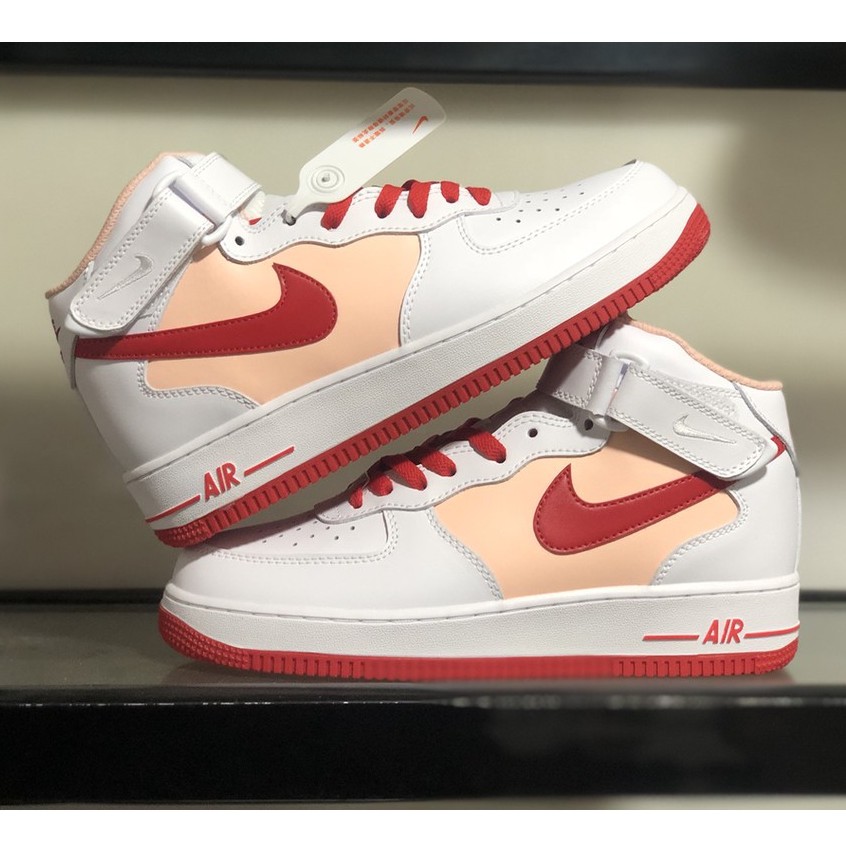 mens nike air force 1 white and red