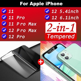 iPhone 11 12 Pro Max 2in1 Black Tempered Glass Film Carbon Fiber For iPhone 6 6s 7 8 Plus 12Mini X XR XS Max SE 2020