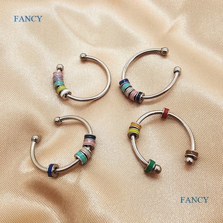 Fancy แหวนเงินแท้ 925 ประดับลูกปัด หลากสี บรรเทาความเครียด สําหรับผู้ชาย และผู้หญิง