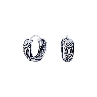 SILVER THAI Oxidized Silver Bali Hoop Earrings ต่างหูห่วงลงยาเงินแท้925ลายสามเหลี่ยม