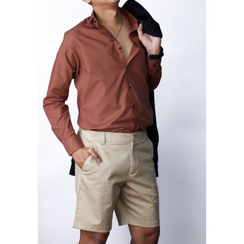 เสื้อเชิ้ตแขนยาวสีน้ำตาล คอปก ผ้าoxford ไซส์ M-XL รูปที่ 6
