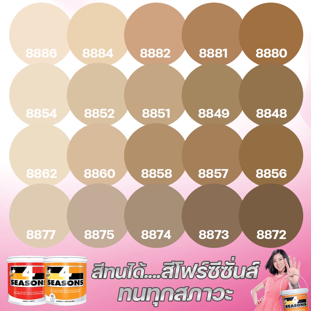 TOA สี 4 SEASONS สีภายนอก+ภายใน กึ่งเงา/ด้าน สีกาแฟ (ขนาด 3L) เฉดสีบ้านสบาย สีเกรด8ปี  สีน้ำ สีทาบ้า