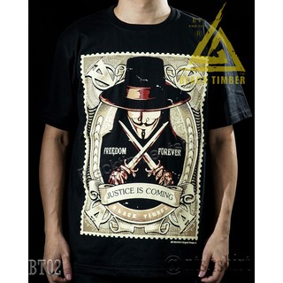 BT 02 V for Vendetta Freedom เสื้อยืด สีดำ BT Black Timber T-Shirt ผ้าคอตตอน สกรีนลายแน่น S M L XL XXL