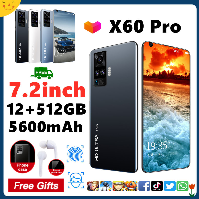 x60 Pro สมาร์ทโฟน มาร์ทโฟน 7.1นิ้วโทรศัพท์มือถือหน้าจอขนาดใหญ่โทรศัพท์มือ ถือ 512GB+12GB มือถือ รองร