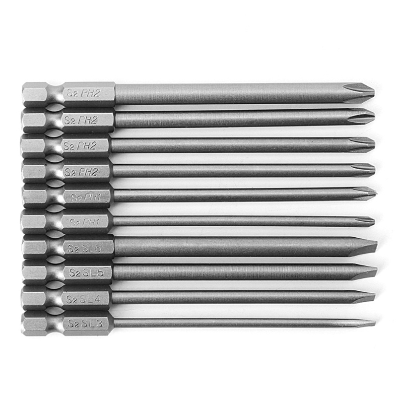 Mon 10 ชิ้นแม่เหล็ก Slotted PH2 ไขควงบิต S2 เหล็ก 1 4 Hex Shank 100 มม.