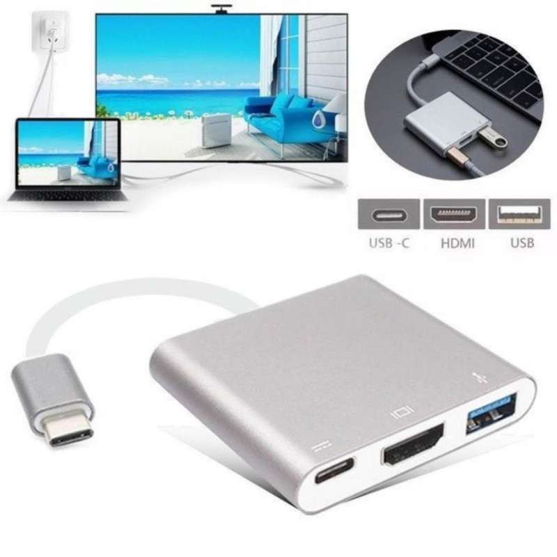 ลดราคา USB 3.1 Type-C to HDTV HDMI/USB 3.0/Type C Converter Cable Adapter for Macbook #ค้นหาเพิ่มเติม สายต่อจอ Monito HDMI High Speed HDTV Lightning