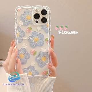 เคสโทรศัพท์มือถือแบบนิ่ม TPU ใส กันกระแทก ลายดอกไม้ บลูเบอร์รี่ สําหรับ iPhone 11 12 13 Pro max mini XS max xr 7 8 se2020 plus