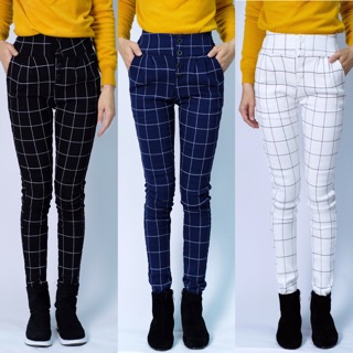 L018 Wool scott trouser กางเกงสกินนี่ลายสก๊อต ด้านในบุขนกันหนาว