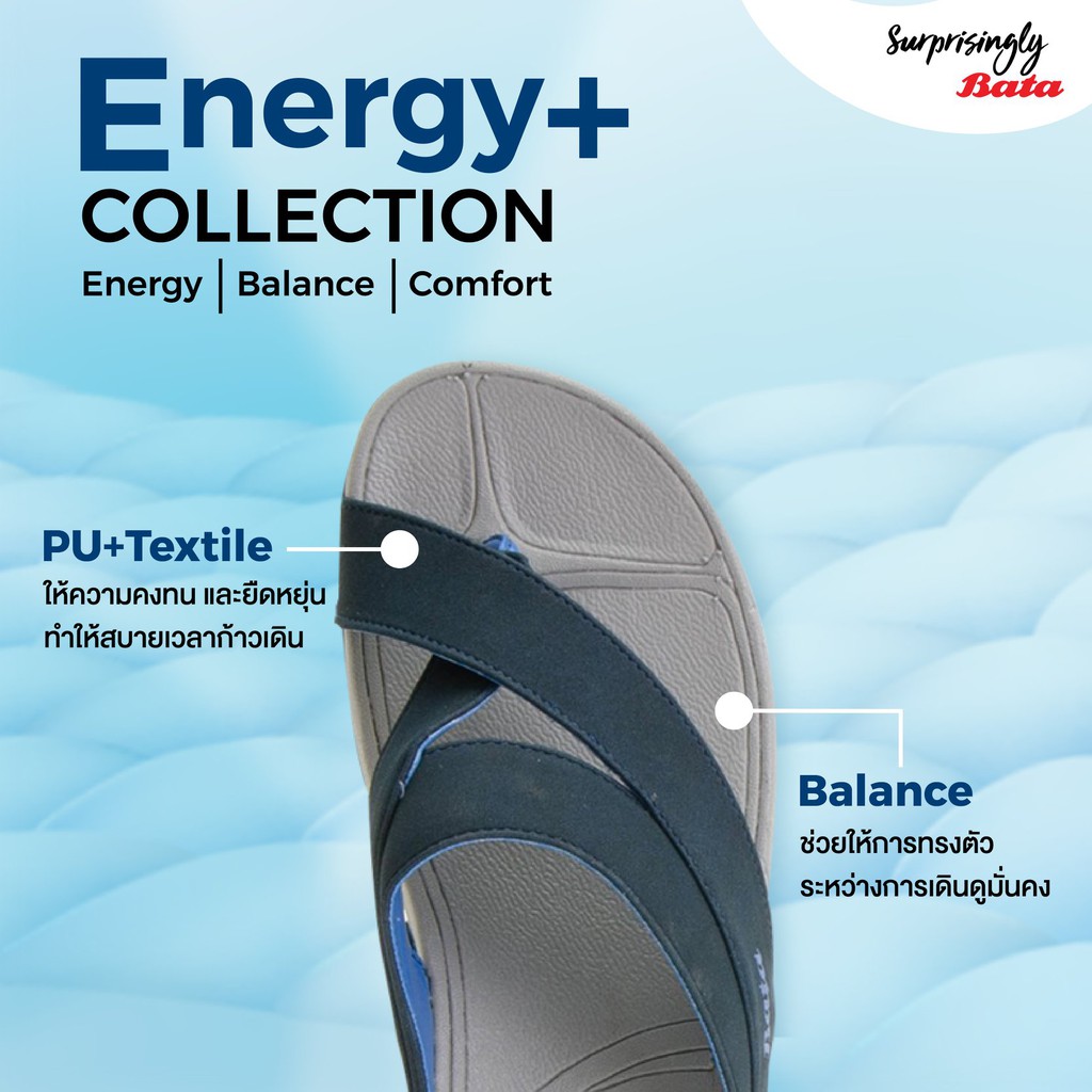 Bata Energy+ รองเท้าแตะลำลองแฟชั่นผู้ชาย รุ่น WELL UP สีน้ำเงิน รหัส 8719342 Size 6-11 นุ่มสบาย #8