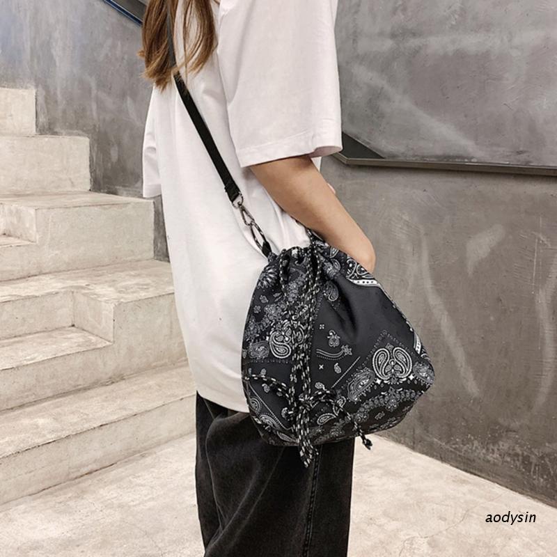 Aod Ethnic Paisley กระเป๋าสะพายไหล่ กระเป๋าถือ ทรงบักเก็ต สามารถปรับได้ สําหรับสตรี
