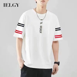 Ielgy เสื้อยืดลําลอง คอกลม แขนสั้น แบบบาง ลายทาง สําหรับผู้ชาย