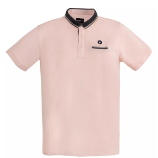 BROWNE &amp; CO. เสื้อโปโล คอตตอน สีชมพู คอตัดต่อผ้าทอลาย อกปักโลโก้ รุ่น LPT006-1-PI