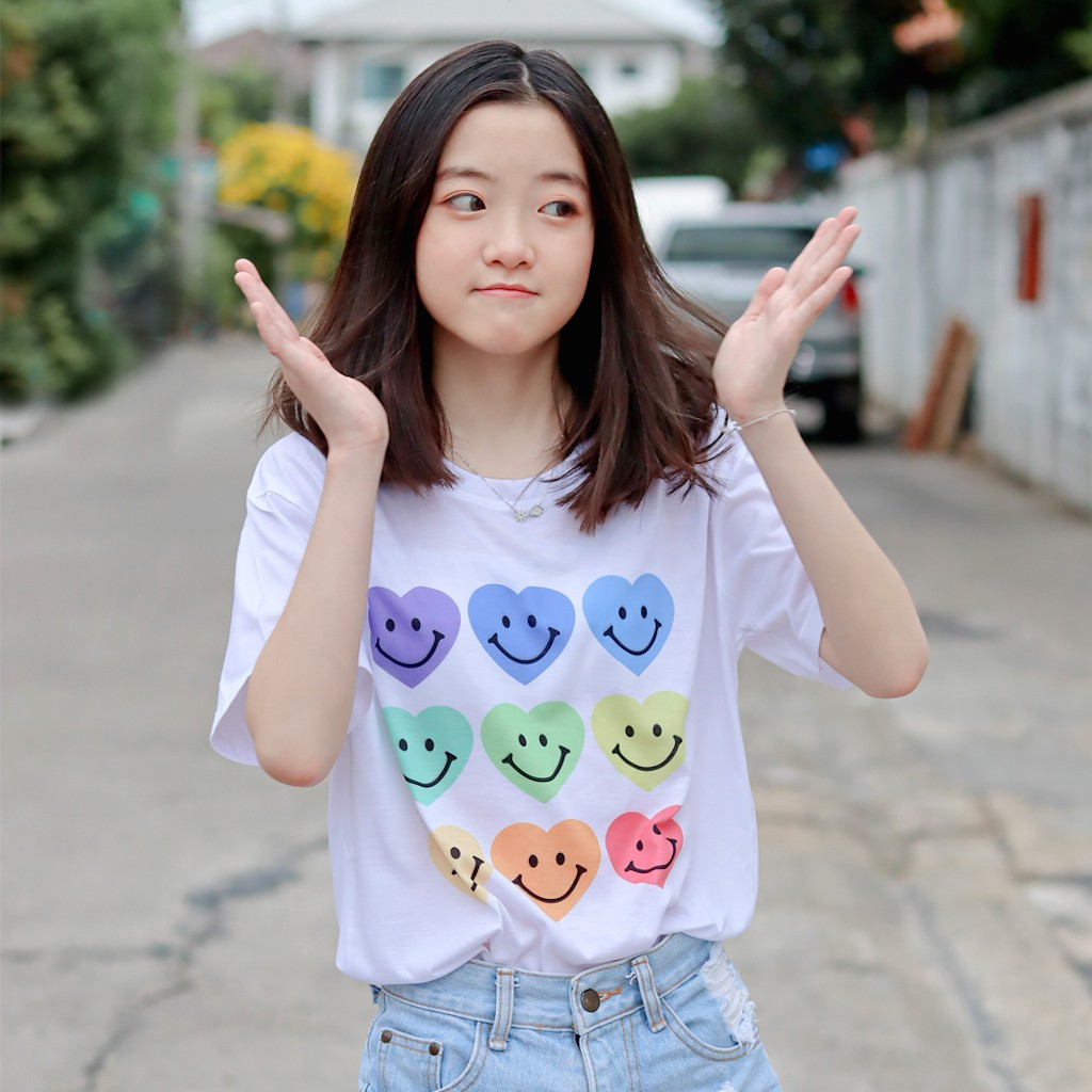Live61# เสื้อขาวหัวใจ สไตล์เกาหลี มีหลายลาย อก32-50 (มีเก็บปลายทาง) Dream Big