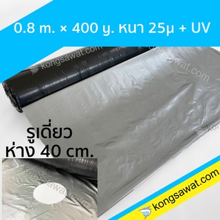 พลาสติกคลุมดิน คลุมแปลงเกษตร สีดำ-เงิน ผสมยูวี ตราปลากัด 0.8 เมตร x 400 หลา 25 ไมครอน (เจาะรู 40 เซนติเมตร))