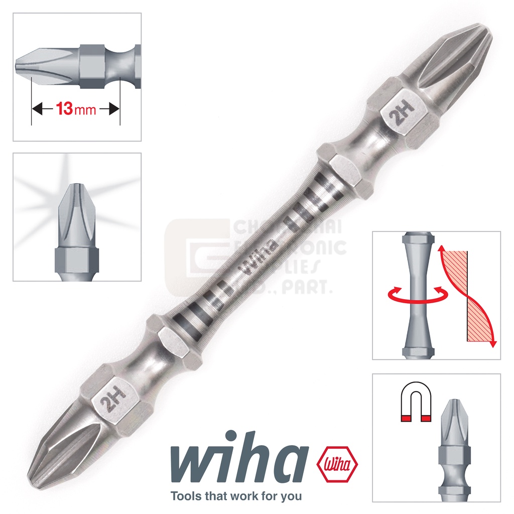 Wiha ดอกไขควง แฉก PH2 Torsion Zone สองปลาย ยาว65มม 1ดอก Double End Screwdriver Bits รุ่น 7441 2Hx65 - รูปที่ 2