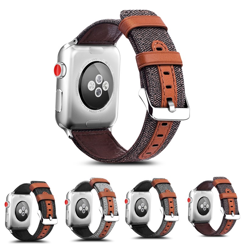 Woven Nylon Sport Leather Watch Band Strap for Apple Watch 38mm 42mm 44mm 40mm Series 5 4 3 2 1 Wristband