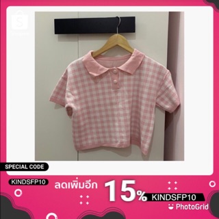 ส่งต่อมือ 2 เสื้อคอปกลายสก็อตสีชมพู ราคา 160 บาท