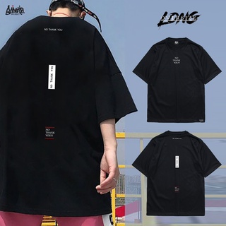 เสื้อยืดสีขาว Oversize Long รุ่น No Thanks ( สกรีนนูน ) สีดำ เสื้อทรงA   M L / OL