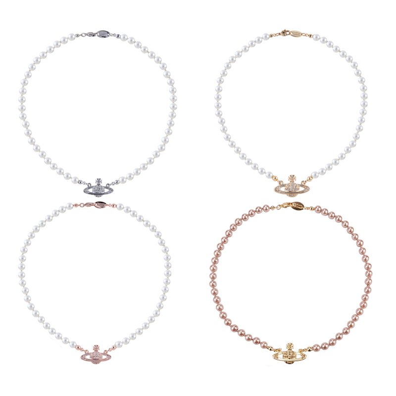Vivienne West woodVivienneSaturn Pearl Necklace Collarbone Chain Atmosphere Lightning Delivery