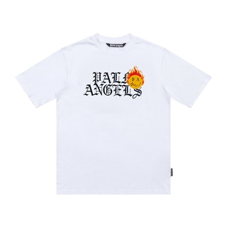 100% Palm Angels T-shirt men and women with the same creative funny letters graffiti short-sleeved  เสื้อยืดผ้าฝ้าย