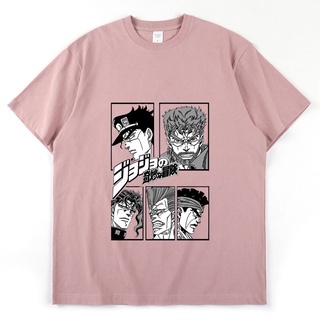 เสื้อยืดแขนสั้น ผ้าฝ้าย ทรงหลวม พิมพ์ลายการ์ตูนอนิเมะ Jojo Bizarre Adventure สไตล์ญี่ปุ่น คลาสสิก โอเวอร์ไซซ์ แฟชั่นฤดูร