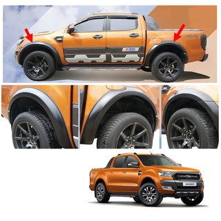 คิ้วล้อเรียบ รุ่น 4ประตู 4นิ้ว ผิวส้ม สีดำด้าน สำหรับ Ford Ranger T7 Double Cab Wildtrak XLT 4x2 4x4 ปี 2015-2018