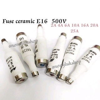 ฟิวส์ขวด E16 ฟิวส์เซรามิก 500V มี 2A 4A 6A 10A 16A 20A 25A ราคาตัวละ 35บาท