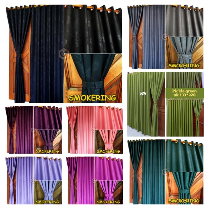 BLACK EMBOSSED SMOKERING CURTAINS 12 UK.135X220