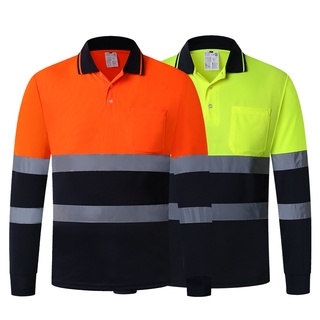 Hi Vis เสื้อเชิ้ตแขนยาว คอปกโปโล แห้งเร็ว สะท้อนแสง เพื่อความปลอดภัย EN/ISO20471 Class 1