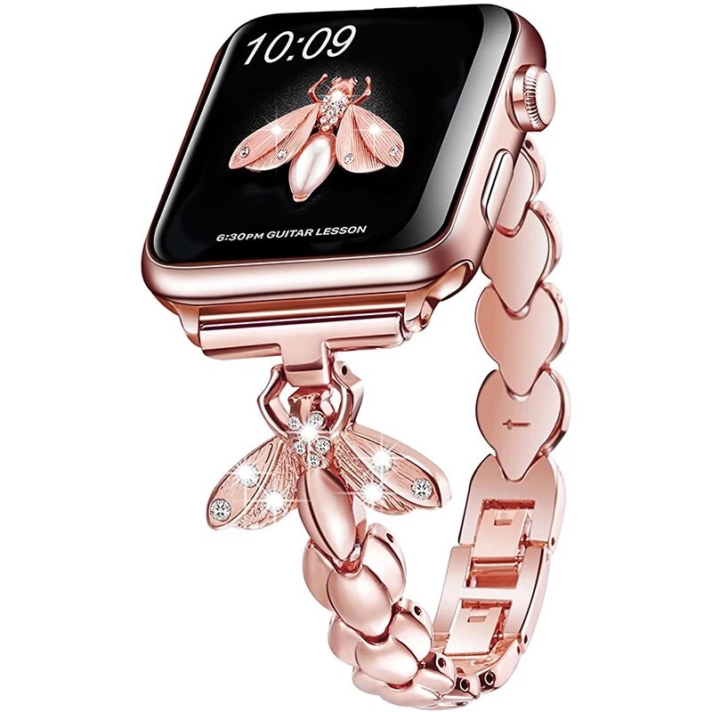 สายนาฬิกาข้อมือสเตนเลส ประดับเพชร สําหรับ Apple watch 38 42 มม. 44 40 มม. iwatch series 6 SE 5 4 3 2