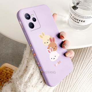 เคส Realme c35 เคสโทรศัพท์ซิลิโคน TPU ขอบตรง ลายกระต่ายน่ารัก สามตัว ฟรีสายคล้อง