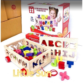 Little Sun ขายดี! บล็อก ABC รถไม้ ล้อลาก ของเล่นเสริมพัฒนาการ