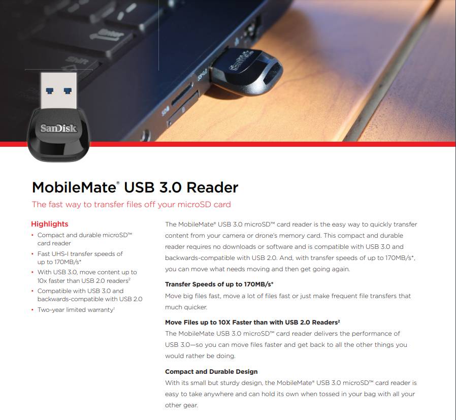 SanDisk MobileMate USB 3.0 microSD Card Reader (SDDRB531GN6NN