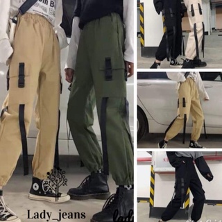 Lady_jeans #2050(ใส่โค้ด LADYJS6 ลด 30.-)กางเกงขายาว แม๊คข้าง blackpink 👗 กางเกงขายาวแนวสตรีท