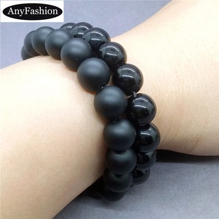 Black stone bracelet ราคาถูกธรรมชาติหินสีดำแก้วขัดเรียบลูกปัดสร้อยข้อมือขายส่ง 6-12mm